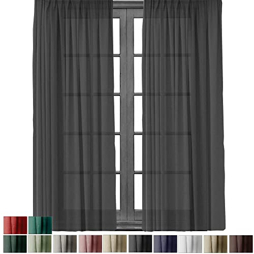 Cleanlevel EST 2016 2X Gardinen Vorhänge Kräuselband Gardine Vorhang - Leinenlook Blickdicht Schal Dekoschal 140x245cm halbtransparent Leinen Optik Universalband (2, Dunkelgrau)