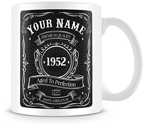 Mug personnalisé vintage 1952 avec nom et année Noir