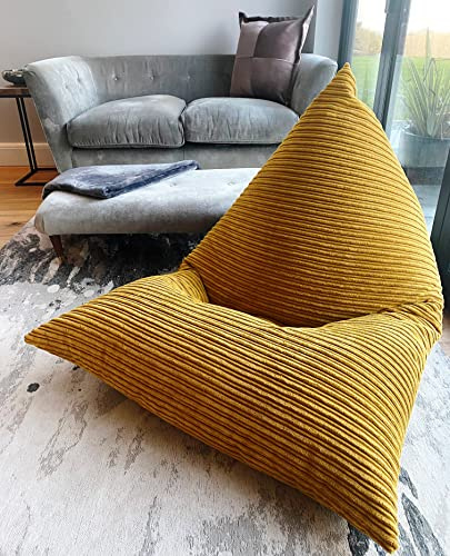 Beautiful Beanbags - Jumbo Cord Adult Bean Bag Wedge Chair - Mustard | Large, Ready-Filled Jumbo Cord Wedge-Style Beanbag Chair