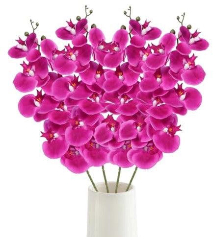 IPOPU Künstliche Orchideen-Blumen, 92 cm, Violett, 4 Stück, künstliche Orchideen, Latex, Seide, fühlen sich echt an, langer Stiel, Party, Dekoration (lila)