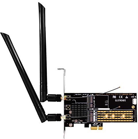GLOTRENDS WA05 PCIe X1 Adapter for one M.2 Key-E WiFi Module and one M.2 NVMe SSD, 2 in 1 Combo Design