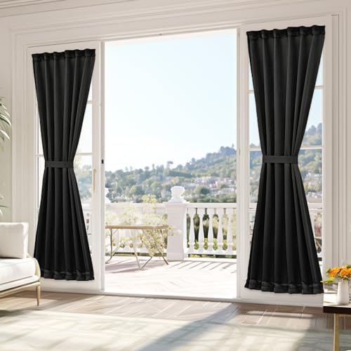 Vatge Sichtschutz Seitenlicht Vorhänge für Haustür - Seitentür Fenster Vorhänge für Glastür, 1 Panel, B25 x L80, Schwarz