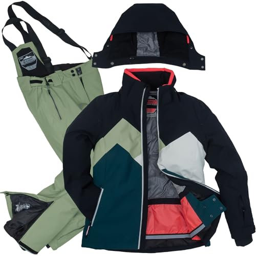 Killtec Damen Skianzug Größe 40 - aus Skijacke petrol schwarz und Skihose olive grün - mit 10000mm Wassersäule - wasserdicht, atmungsaktiv