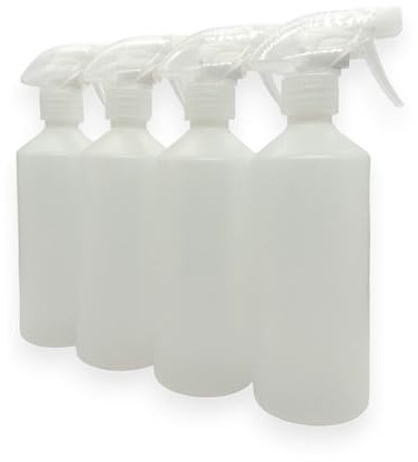 Large Spray Bottle x4 – 500ml, Mist and Jet Settings, Long Lasting HDPE Plastic, Durable Trigger Spray, Leak Proof Seal, Commercial Grade, Chemicals or Water, Home, Garden or Work, Professional