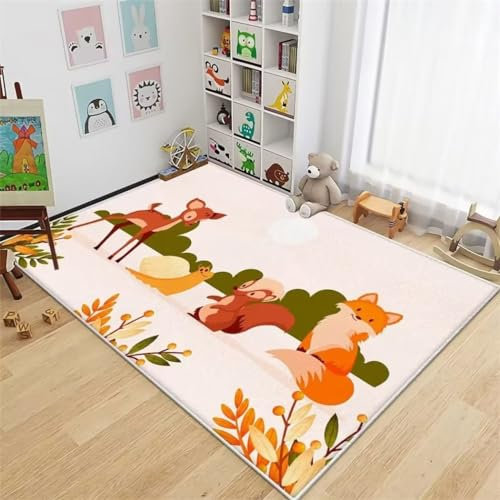 RUGMRZ Tapis Lavable De Pépinière Antidérapant Animal La Forêt Chambre Bebe Cuisine Blanc 60X90Cm porte entree exterieur