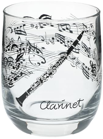 Glas mit Instrumenten und musikalischen Motiven, schwarzer Druck (Klarinette), 200 ml