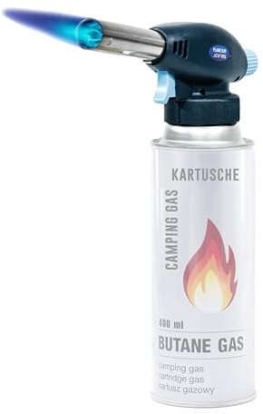 Gasbrenner mit Kartuschen Bunsenbrenner mit Piezozündung Lötbrenner für Hart und Weichlöten Lötlampe Schweißbrenner max. 1300°C Temperatur (Nur der Brenner)