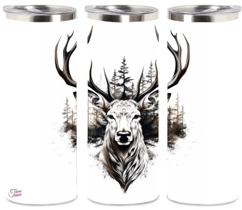 RM Beautynails Edelstahl-Thermobecher metallic Hirsch mit Geweih Tumbler Becher mit Namen Personalisiert