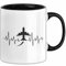 Flugzeuge Tasse Geschenk Herzschlag Flughafen Geschenkidee (Schwarz)