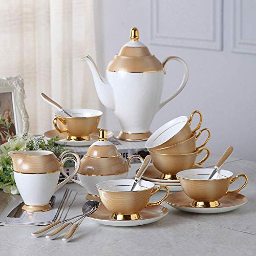 asdchZen Service à thé 21 pièces en porcelaine anglaise avec coffret cadeau, service à café, 6 tasses à café avec soucoupes, cuillères, cafetière, pot à lait, pot à sucre pour la maison, le bureau