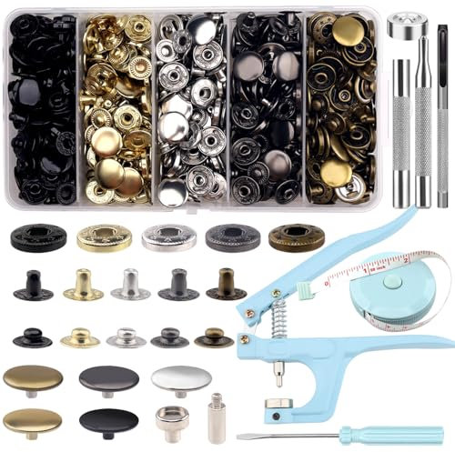 Bouton Pressant Avec Pince, 512 Kit Bouton Pressant, 5 Couleurs Boutons Pressants Avec outil de poinçonnage, outil pointu, outil concave pour la, les jeans, couture, le cuir, les vêtements