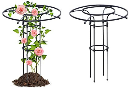 ZHDOKA Garden Obelisk Trellis for Climbing Plants, Outdoor Plant Flower Round Trellis Decorative Vertical Plastic Coated Metal Umbrella Trellis Tower Frame, Garden Flower Support Cage for Vine(35in)