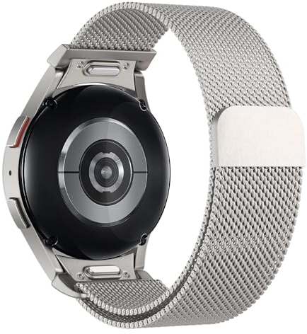 Astorgos Cinturino in Metallo Compatibile con Samsung Galaxy Watch 7 FE 6 5 4 40mm 44mm/Watch 6 4 Classic 43mm 47mm 42mm 46mm/Watch 5 Pro 45mm, Cinturino Magnetico in Maglia Milanese, Luce stellare