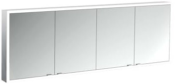 Emco Prime Facelift Lichtspiegelschrank, 1800 mm, 4 Türen, mit verspiegelten Seitenwänden, Aufputzmodell, 9497, Farbe: Aluminium/Weiss