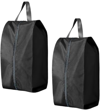 2 Pezzi Porta Scarpe da Viaggio, 39cm Sacchetti Scarpe per Valigia Portatile Busta Impermeabile Antipolvere Borsetta Borsa Sacchetto Portascarpe con Manico per Danza Palestra Spiaggia (Nero)