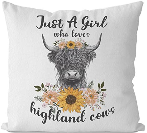 JIMOWANG Highland Cow Throw Pillow Case Modern Cushion Cover Square Pillow Cover Decoration for Sofa Bed Chair Car 18 X 18 Inch