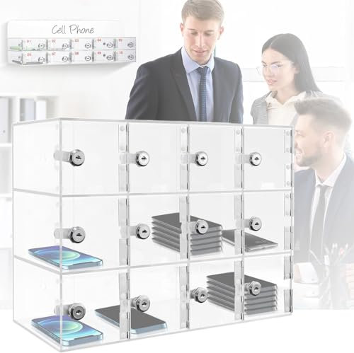 MhWrughts Casier Transparent pour téléphone Portable, Armoire de Rangement Murale pour téléphones Portables avec serrures de Porte et clés, Armoire de téléphone Portable pour Bureau,12CardSlot