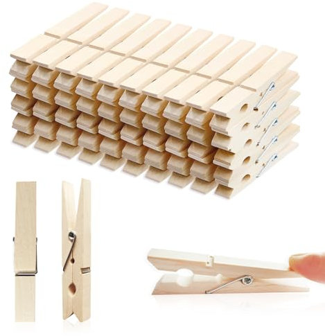 HAALII Lot de 50 pinces à linge en bois naturel avec printemps, résistantes à la rouille, 7,2 cm
