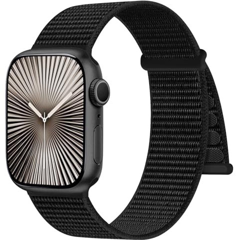 Ynitec Nylon Cinturino Sport Compatibile con Cinturino Apple Watch 46mm 44mm 45mm 42mm 49mm, Cinturino Intrecciato Morbido e Traspirante per iWatch Series 10 9 8 7 6 5 4 3 2 1 SE Ultra, Nero