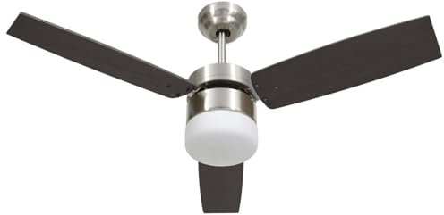 Gecheer Deckenventilator mit Lampe und Fernbedienung, 108 cm, Chrom und MDF, für Wohnräume