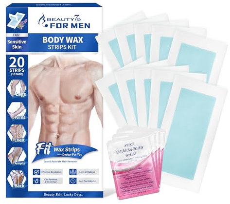 Strisce di Cera Depilatorie per Corpo Uomini, 20 Strisce di Cera con 4 Pezzi Salviette di Olio Calmante Post-Ceretta, Strisce di Cera Freddo Depilazione per il Corpo Gambe Ascelle Pelle Sensibili