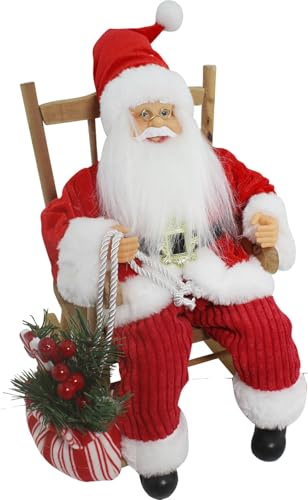 Clondo Babbo Natale Su Sedia a Dondolo, Addobbo Natalizio, Decorazione di Natale, Ornamento, Tradizione, Oggettistica, 24x18Hx28 cm, Dettagli Curati (Dondolo Classico)