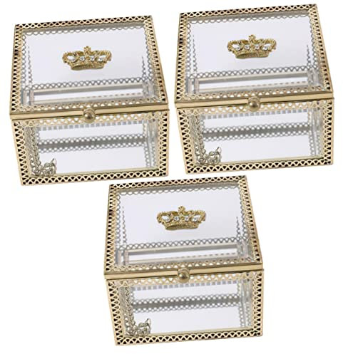Holibanna 3stücke Schmuck Aufbewahrungsbox Mit Krone Und Goldenen Rändern Truhe Für Accessoires Und Erinnerungen Für Hochzeiten Und