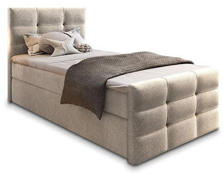Masseno Boxspringbett Amon 90 90x200 cm Komplett-Set mit Matratze und Topper, Polsterbett mit Zwei Bettkästen -Beige, Cosmic 10