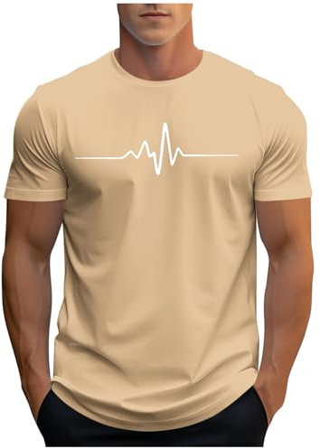 UHouse Tee Shirt Homme Sport Tshirt à Manches Courtes T-Shirts Ete Imprimé Teeshirt Col Rond Haut D'Été Streetwear Grande Taille Fin Cut Top Coton Délavé Habit Votre Compte Kaki XL