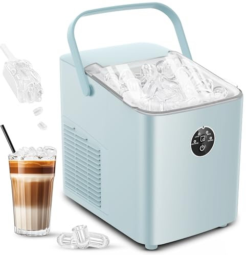 FOHERE Eiswürfelmaschine Klein, 14 kg 24 Stunden, Eiswürfel in 6 Minuten, 2 Größen von Bullet Ice, Selbstreinigende Ice Maker mit Griff, Eisschaufel u. Korb, Eiswürfelbereiter für Party, Büro, RV