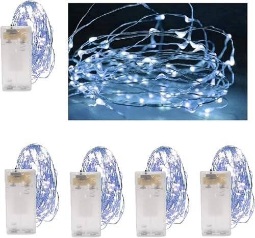 Vanorell 4 x 20 TIMER LED Blau Drahtlichterkette Silberdraht Draht Lichterkette bunt Lämpchen Batterie batteriebetrieben 2 x AA