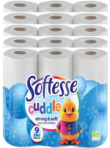 Softesse Cuddle 45x Toilet Rolls Tissue Paper 3 Ply Luxury Quilted Soft Unscented Multi Bulk Bundle Pack Huge Savings
