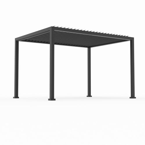 anndora Aluminium Pergola Gartenpavillon 3 x 4 m wetterfeste Alu Pergola mit Lamellendach grau pulverbeschichtet