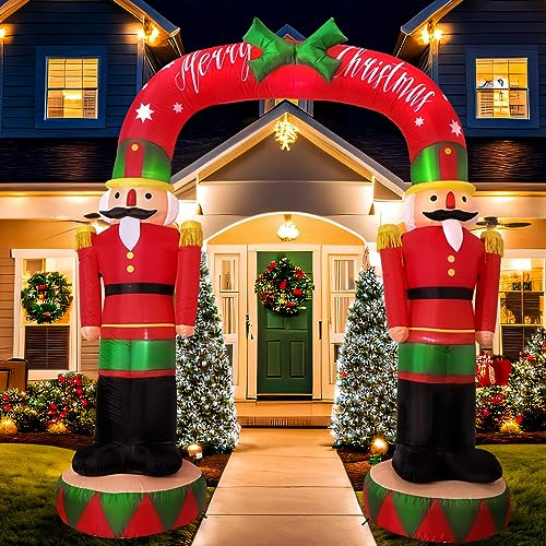 Fayavoo 2,4 m aufblasbare Weihnachtsdekoration, Nussknacker-Soldatenbogen für den Außenbereich mit LED-Lichtern, Nussknacker-Soldat, aufblasbare Weihnachtsdekoration für Rasen, Terrasse, Garten, Hof