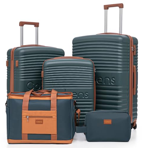 Cobens Luggage Sets 5 Piece,Suitcases with Wheels,20/24/28,DarkGreen