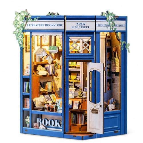 CUTEBEE DIY Book Nook - DIY Puppenhaus Häuser, Miniatur Haus Selber Bauen mit LED-Beleuchtung | Kreatives Set für Bücherregal Dekoration | Bausatz für Erwachsene Geschenk (Literature Bookstore)