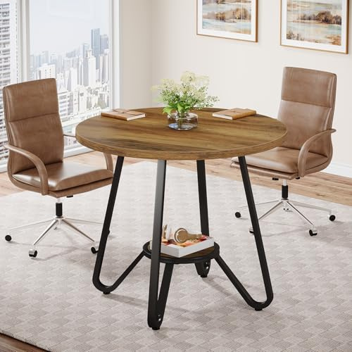Tribesigns Runder Besprechungstisch 80×80×75 cm, Kleiner Konferenztisch für 2-4 Personen, Kompakter Holztisch für Büro und Arbeitszimmer