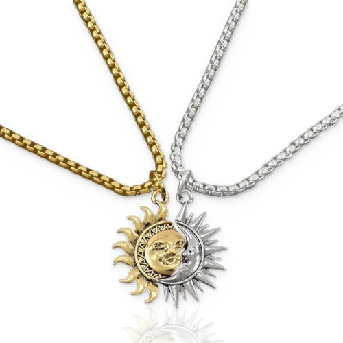 VisageVitalit Partner Ketten, Bff Ketten für 2, Freundschaftsketten, Partnerketten, Edelstahl Paar Halskette Sonne und Mond Halskette
