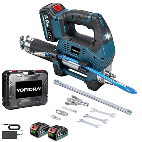 Yofidra 12000 PSI Akku-Fettpresse, Bürstenloser Elektrische Fettpresse,Blau | Fettpresse Akku mit 2 * 3.0Ah Akkus, 170 g/min Fördermenge, 3 Gang, Effizient für Traktoren, LKWs und Maschinen