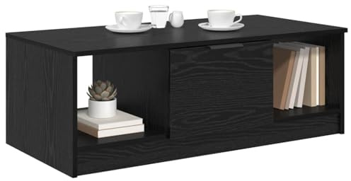 vidaXL Coffee Table Black Oak 102 x 50 x 36cm Engineered Wood, Stylish Living Room Table, Modern Coffee, Functional Indoor Low, Engineered Wood Accent With Drawer