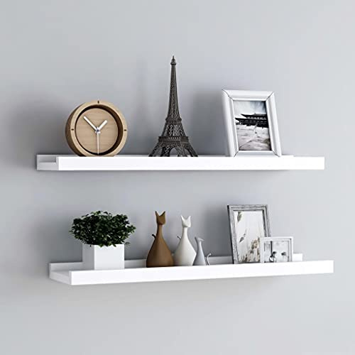 ULUYYUC Wandregal Weiß 80 cm Bilderleisten Set aus MDF U-förmiges Design mit Vorderkante Langlebig und Stabil für Bilderrahmen und Deko Wohnzimmer Badezimmer