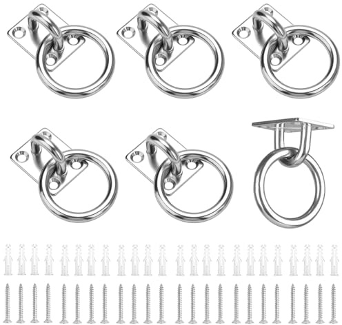 6 Stück Augplatten Mit Ring, Augplatte Edelstahl Anbindering Pferd Decksplatte Ösen Augplatte mit Öse Schrauben für Sonnensegel Decken Befestigung Wand-Haken Decken-Haken
