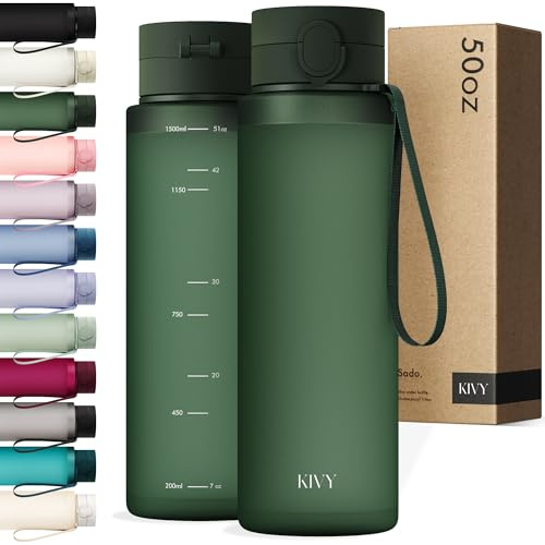 KIVY Borraccia Tritan Con Tappo a Ribalta 1,5 Litri [ANTIGOCCIA E ANTIURTO] - Bottiglia Acqua senza BPA con Coperchio Apribile e Adatta a Bevande Gassate - Borracce per Sport e Tempo Libero - Verde | Borraccia sportiva per sport, scuola e ufficio, 1,5 litri, lavabile in lavastoviglie, senza BPA