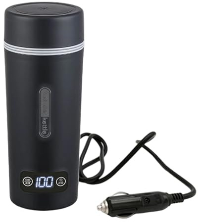 FLCPJGV Car Heated Mug Electric Kettle Stainless Steel Mug with LED Display Leakproof for Commuting Road Trips Camping Gift, 24V for Truck