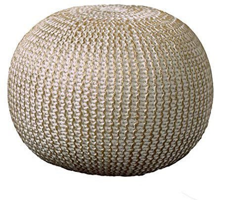 LR Home Gold/Beige Cableknit All-Natural Cotton Round Ottoman for Home Décor | Hand-Made Farmhouse Foot Rest for Bedroom & Living Room | 20 x 20 x 16 Stuffed Pouf for Seating