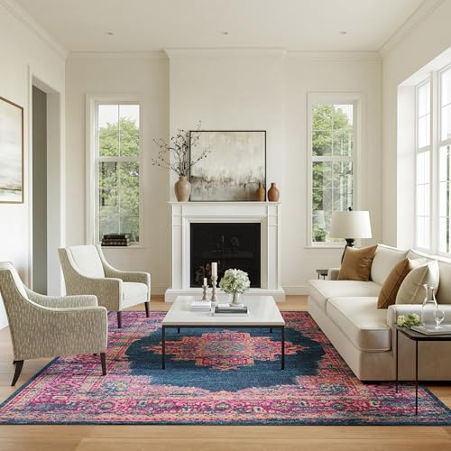 Nourison Home Passion Blue 6'7 x 9'6 Area Rug - Easy Clean, Non Shedding, Bed Room, Living Room, Dining Room, Kitchen (7' x 10')