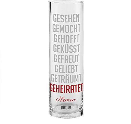 Herz & Heim® Moderne Deko Vase XXL zur Hochzeit mit Gravur der Namen und Hochzeitsdatum und dem Motiv Einer Lovestory