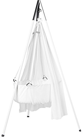 Ausstellungsstück Leander Babywiege Wiege weiß Set inkl. Comfort Träumeland Softschaummatratze, Schleier weiß, Haken und Stativ