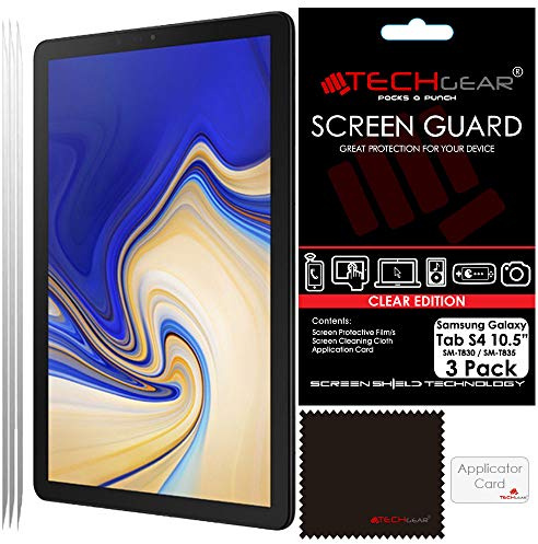 TECHGEAR [Pack of 3] Screen Protectors for Samsung Galaxy Tab S4 10.5 Inch (SM-T830 / SM-T835) - Ultra Clear Lcd Screen Protector Guard Covers With Screen Cleaning Cloth & Application Card