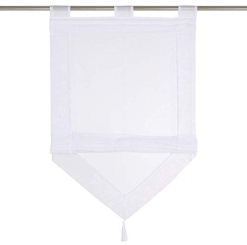 BAILEY JO Raffrollo mit Quaste Voile Transparent Dreieck Rollos Schlaufen Gardine (BxH 80x140cm, Weiß)